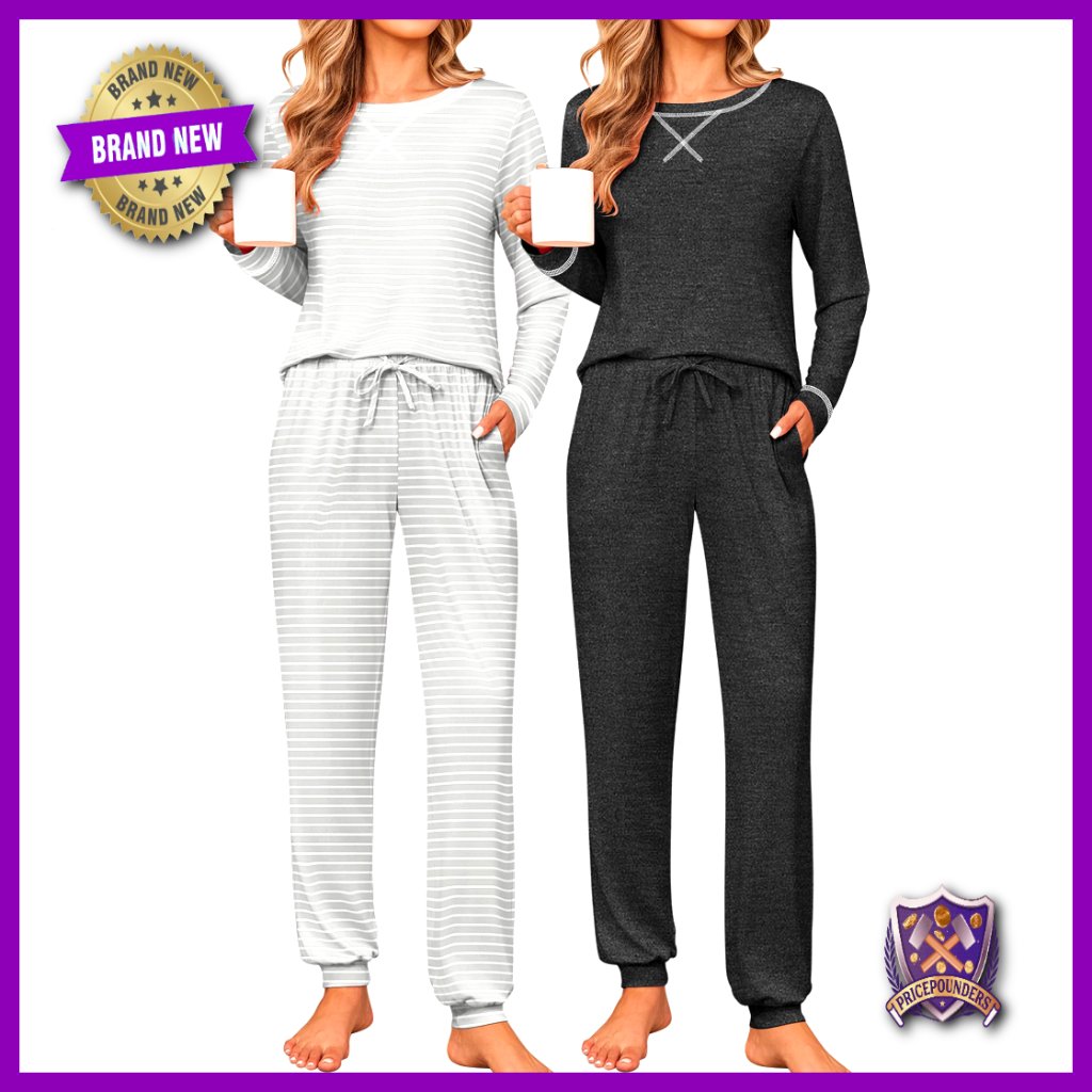 Soft Long Sleeve Pajama Set With Pockets, Jogger Pants, 2-Pack